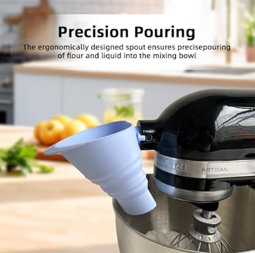 Silicone Flour Funnel for Kitchen Aid Stand Mixer, Food Grade BPA-Free Silicone Durable Funnel Fits KSM150 5-Quart Tilt-Head Mixers, Mess-Free Dishwasher Safe Baking Accessory (Blue,Set of 3)