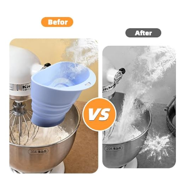 Silicone Flour Funnel for Kitchen Aid Stand Mixer, Food Grade BPA-Free Silicone Durable Funnel Fits KSM150 5-Quart Tilt-Head Mixers, Mess-Free Dishwasher Safe Baking Accessory (Blue,Set of 3)