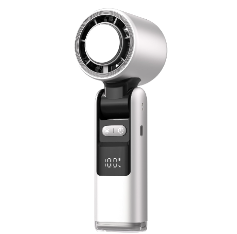 Portable Fan Handheld Mini Turbo Fan Battery , High Speed Powerful Ice Cooling 5 Speed Adjustable Rechargeable Personal Fans for Beach Camping Travel Working (White)