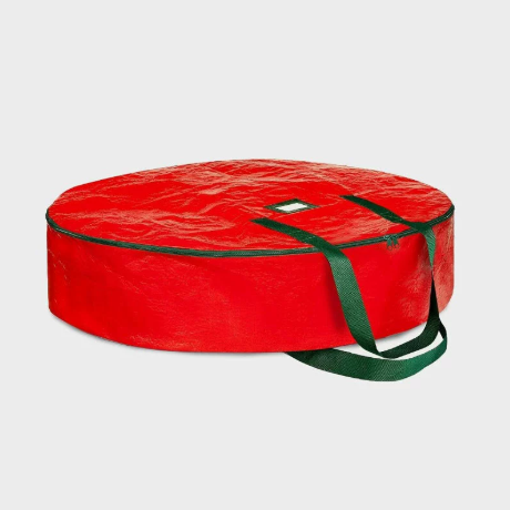 Christmas Wreath Storage Container 36 Inch - Wreath Bag for Artificial Wreaths Box - Dual Zippered Wreaths Storage Bag with Strong Durable Handles - Red