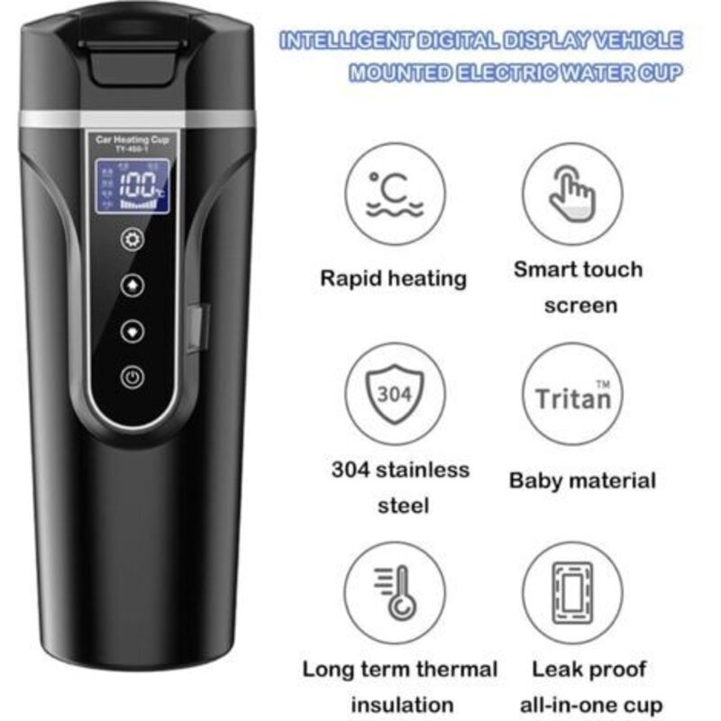 Car Kettle, 12V/24V Car Electric Kettle Heated Water Cup For Car/Truck/Travel, Portable Car Electric Kettle With Lcd