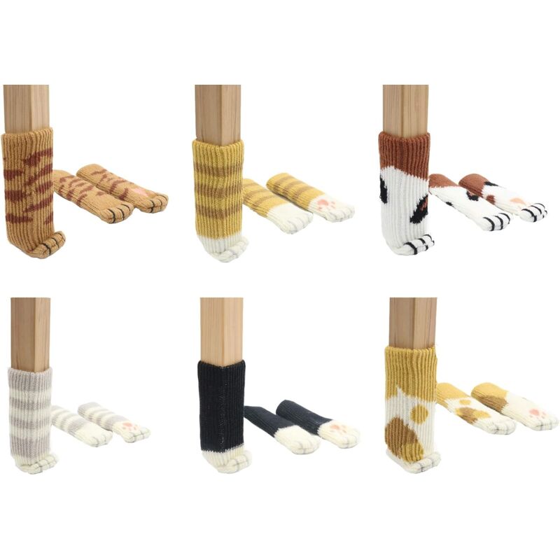 24 Cute Cat Paw Chair Socks Chair Leg Covers Floor Protectors Anti-Scratch Anti-Noise 24 pcs(6 Sets)