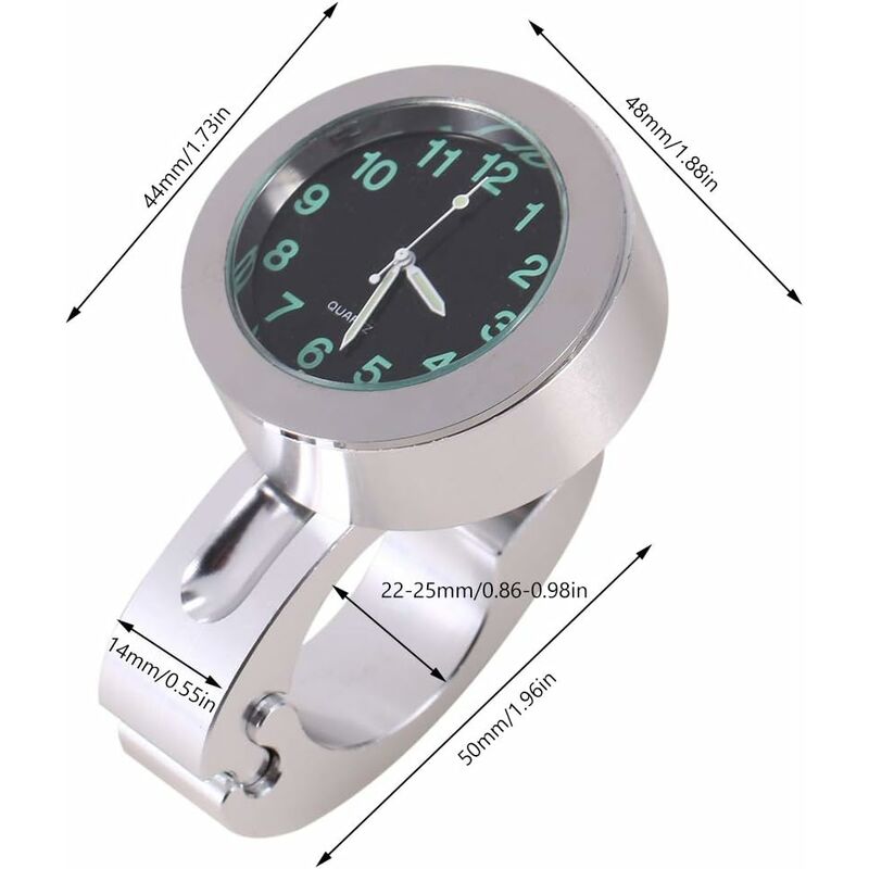 Motorcycle Handlebar Clock, Silver Motorcycle Waterproof Handlebar Glow Mount Clock Watch For Most Motorcycle Cruiser