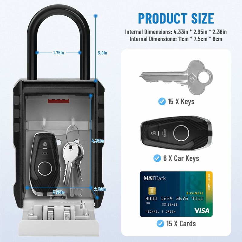 Waterproof Outdoor Security Key Box Key Box With Hook Large Key Box For Keys, Cards Home Schools Offices Garages,Grey