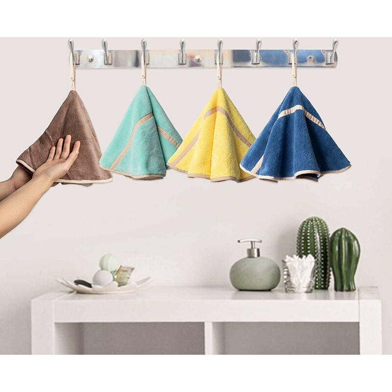 4 Pack Hanging Hand Towels With Hanging Loop Absorbent Coral Fleece Bathroom Towels Soft Thick ROund Hand Towels (4