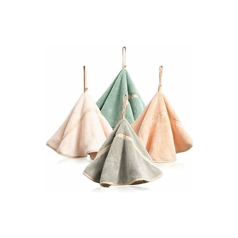 4 Pack Hanging Hand Towels With Hanging Loop Absorbent Coral Fleece Bathroom Towels Soft Thick Dishcloth ROund Hand
