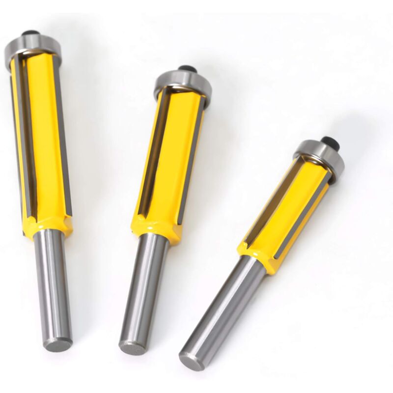 3 pcs ROuter Bit, 4 Flute Shank Copy Cutter With Top Bearing Straight Flush Trim Bit Carbide Woodworking Milling Cutter