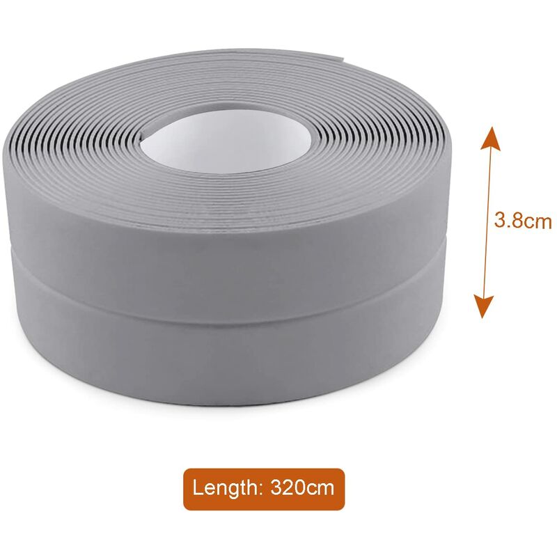 3 ROlls Waterproof Sealing Strip, Bathroom Seal, Pvc Self-Adhesive Caulking Tape For Kitchen, Toilet, Bathtub (Grey)