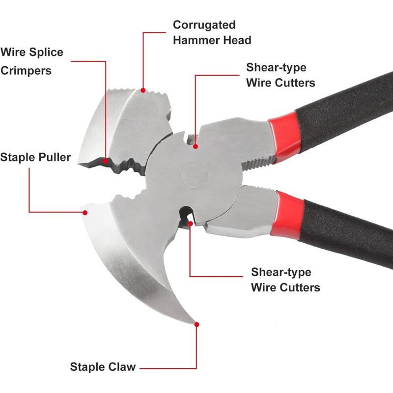 10.5" Fence Pliers - Solid Joint Pliers - Fence Pliers - Heavy Duty Fence Pliers - Multi-Tool For Fencing - Pliers With