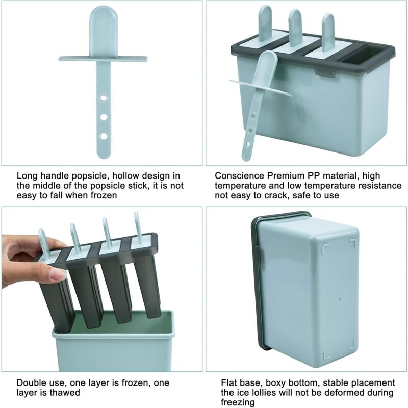 8 Cell Ice Cream Mold With Stick, Ice Lolly Molds, Reusable Popsicle Molds, Ice Pop Mold For Kids And Adults, Bpa Free,