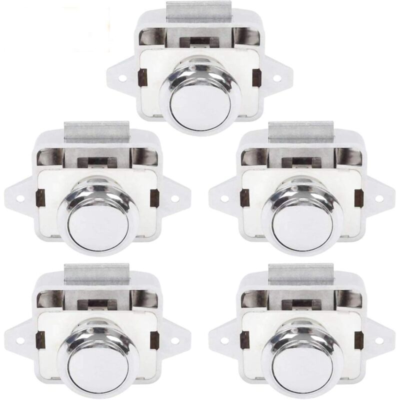 Push Button Camper - Lock Latch Door Closer Cupboard Knob For Rv Motorhome Caravan 5 pcs Silver