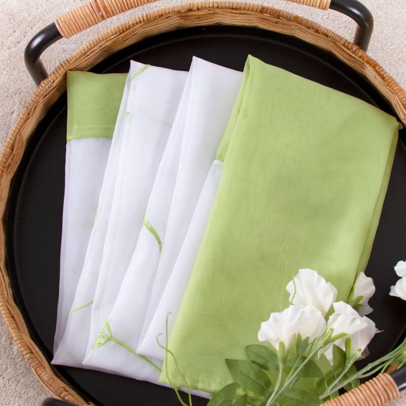 Sheer Curtains Floral Voile Embroidery Tab Top Window Panels For Bedroom Living ROom Decoration 2 Panels, Green, W140Cm