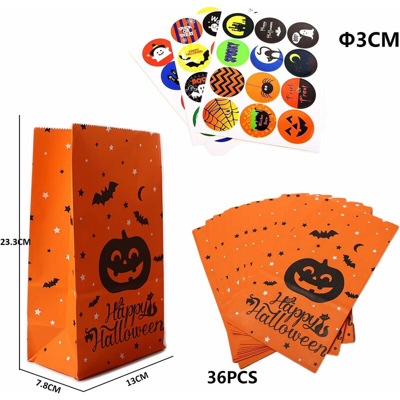 Halloween Paper Bag Candy Bag Gift Bag Set 36 pcs Kraft Paper Bag Kids Birthday Party Wedding Gift Wrapping Paper Bag