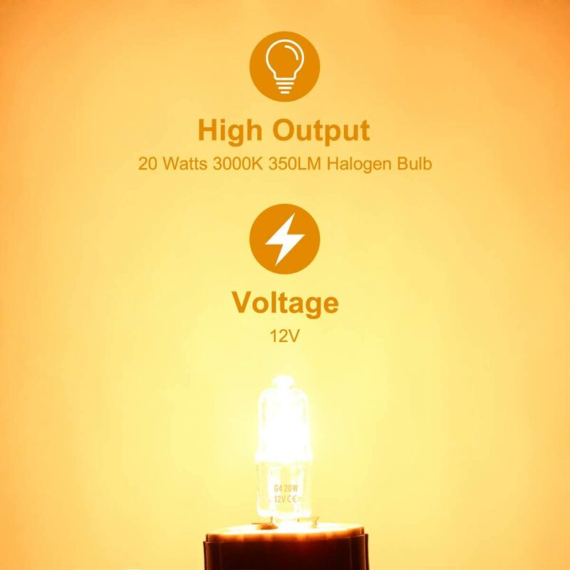 G4 Halogen Bulbs, 12V 20W Halogen Pin Base Lamp, Warm White 3000K, 350Lm, Dimmable, G4 Low Voltage Halogen Lamp, Clear