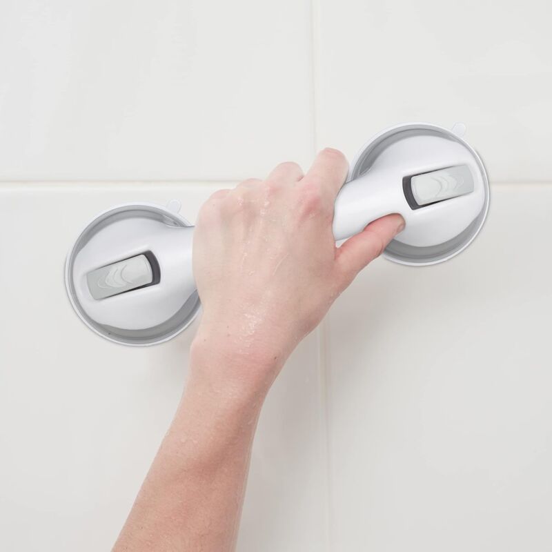 Suction Cup Handle, 2 pcs Set, Shower & Bath Grab Bar, 25 Kg, For Elderly, Wall, In White/Grey