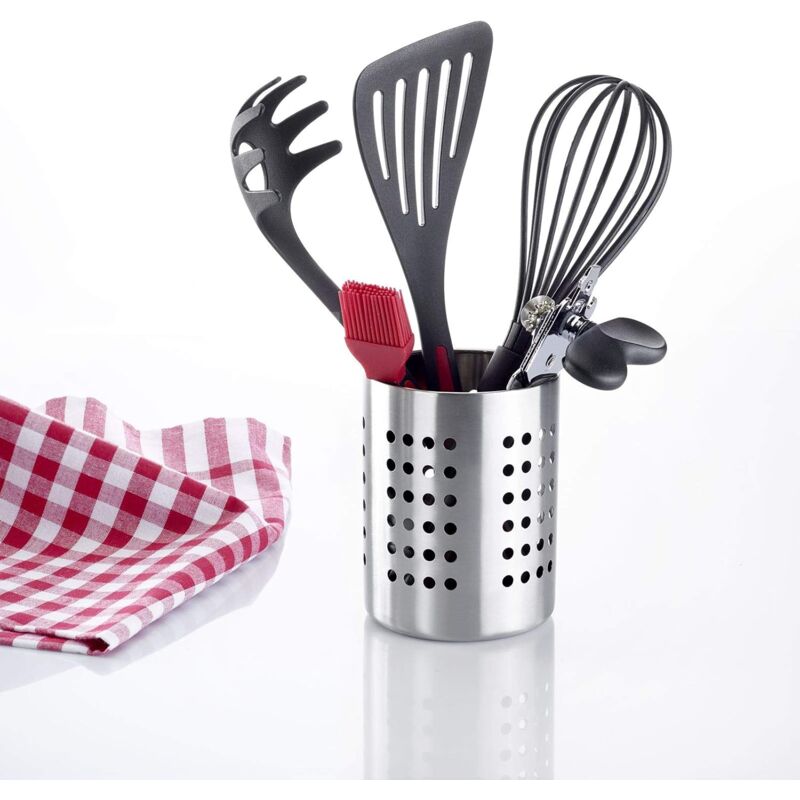 Cutlery Drainer/Utensil Holder, ROund, Diameter: 10 Cm, Height: 13 Cm, Stainless Steel, Silver
