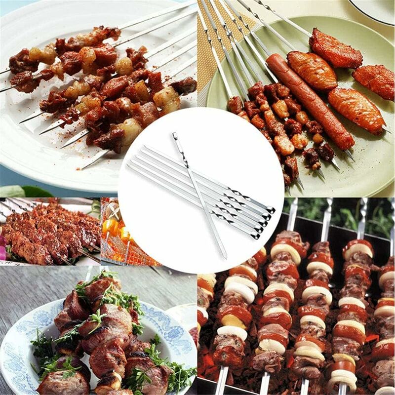 Stainless Steel Kebab Skewers, 10 Flat Metal Barbecue Skewers, Reusable Grilling Skewers, For Vegetables And Chicken