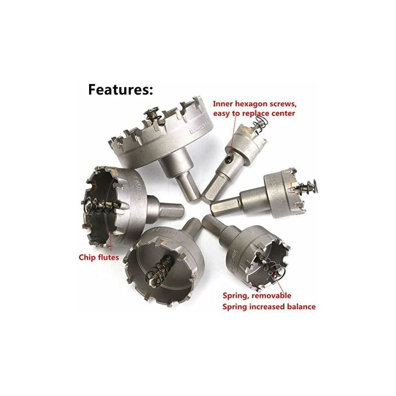 6 pcs Hss Tct Chainsaw Drill Bits Carbide Hole Opener, 22-65Mm