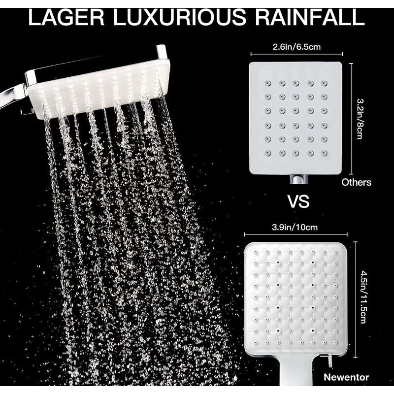 Shower Head, Large Square Shower Head With One-Hand Control, High Pressure Shower Head With 6 Shower Modes, Chrome