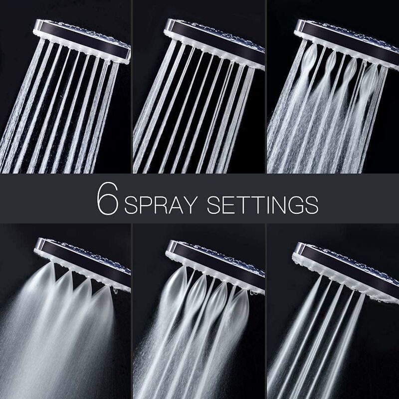 Shower Head, Large Square Shower Head With One-Hand Control, High Pressure Shower Head With 6 Shower Modes, Chrome