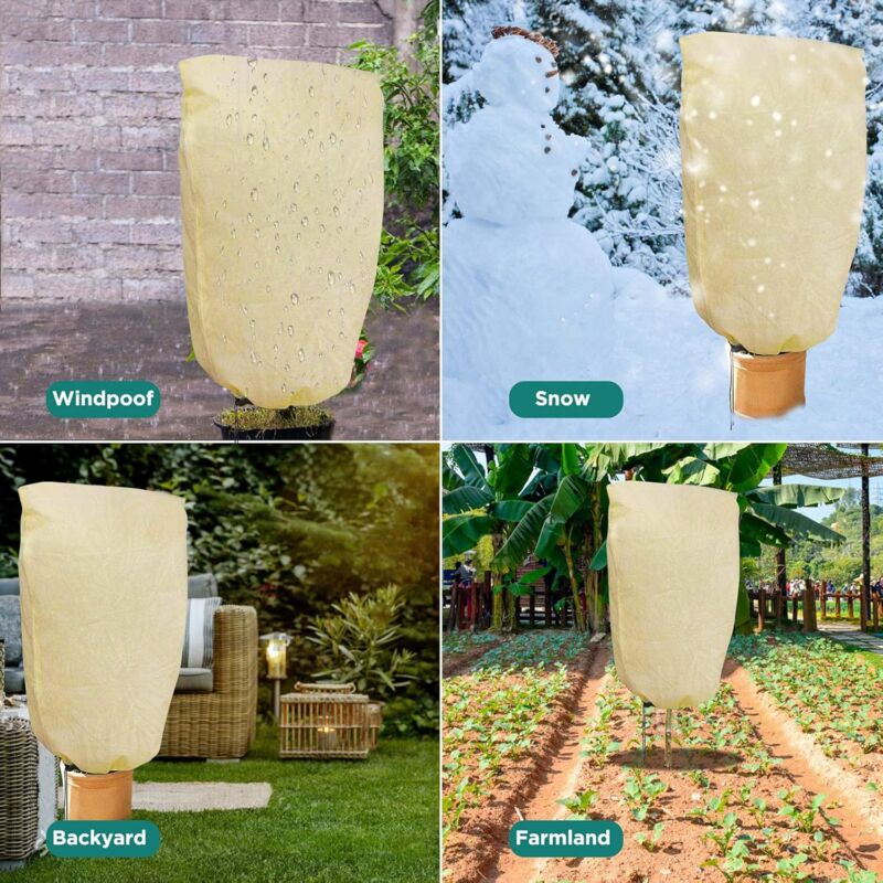 2 Pieces Plant Winter Protection Bags Winter Protection For Potted Plants, Beige, Solid, 100 X 80 Cm