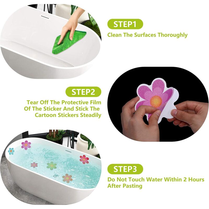 Pack Of 10 Waterproof Non-Slip Shower Stickers With Premium Scraper (Flower Design, Size 9.5 X 9.5 Cm)