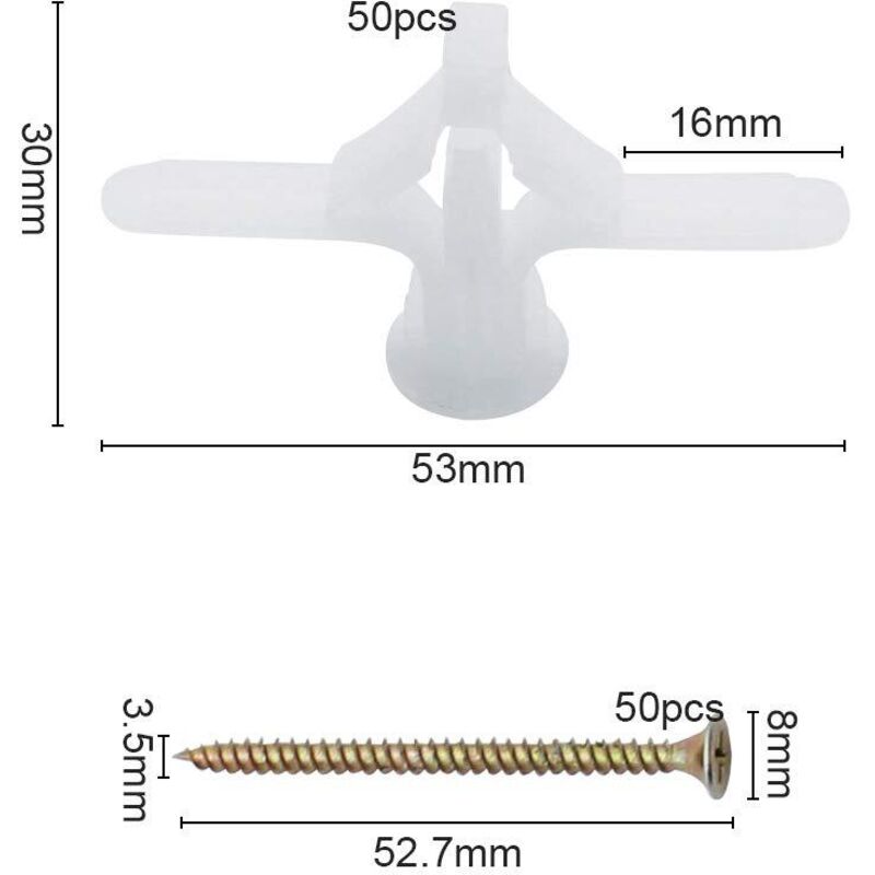 50 pcs Plasterboard Anchors Sets Plastic Expansion Pipe Aircraft Self Drilling Expansion Tube Anchors Used For Most