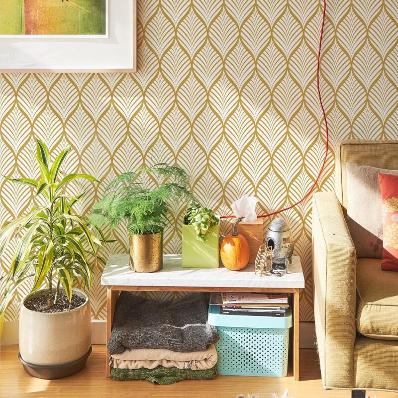 Modern Minimalist Yellow And White Geometric Pattern Wallpaper Waterproof Self-Adhesive Vinyl Film For Bathroom Living