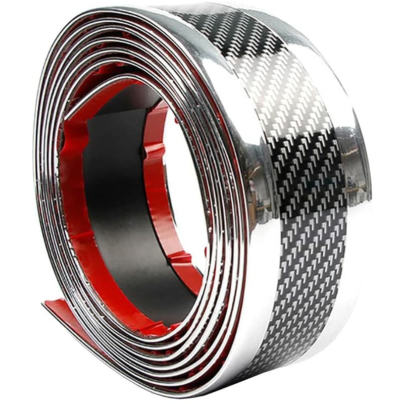 Car Door Sill Sticker Carbon Fiber Silver 7Cmx3M Self-Adhesive Sticker Protector Bumper Guard Strip