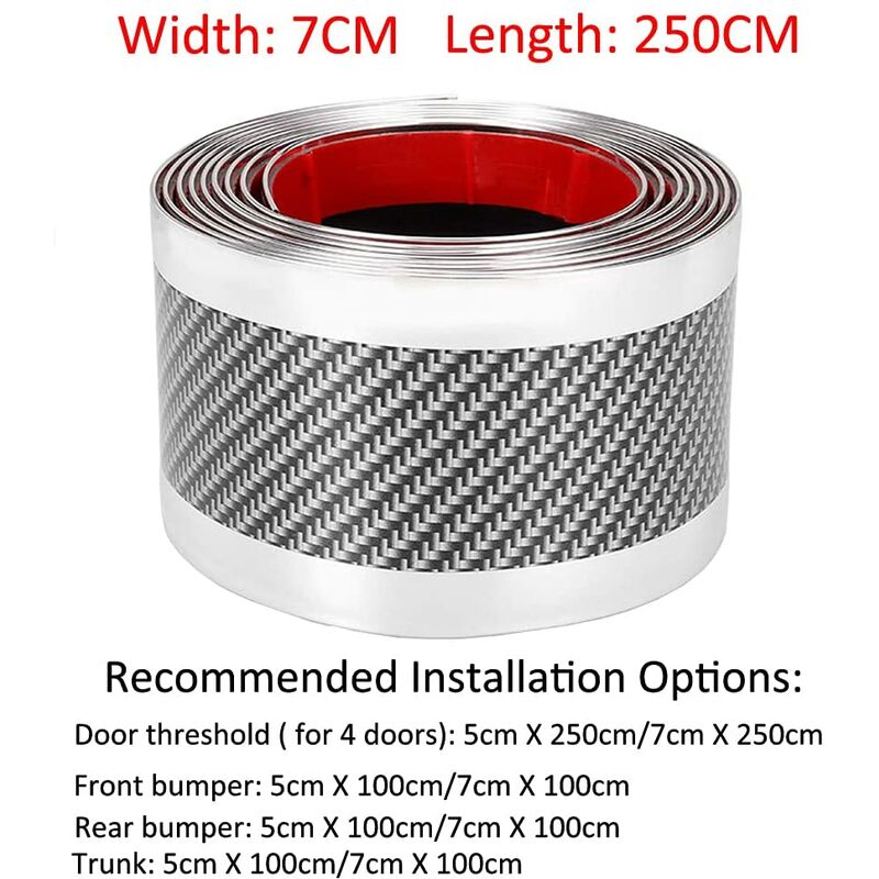 Car Door Sill Sticker Carbon Fiber Silver 7Cmx3M Self-Adhesive Sticker Protector Bumper Guard Strip