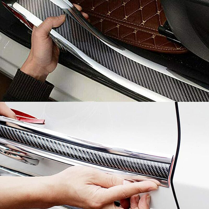 Car Door Sill Sticker Carbon Fiber Silver 7Cmx3M Self-Adhesive Sticker Protector Bumper Guard Strip