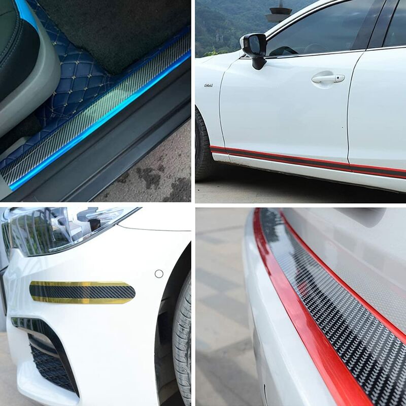Car Door Sill Sticker Carbon Fiber Silver 7Cmx3M Self-Adhesive Sticker Protector Bumper Guard Strip