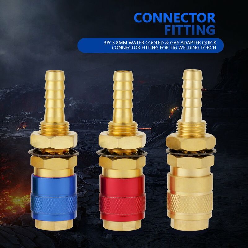 Quick Connector, 3 pcs 8Mm Water Cooled Welding Connector Gas Adapter For Tig Welding Torch