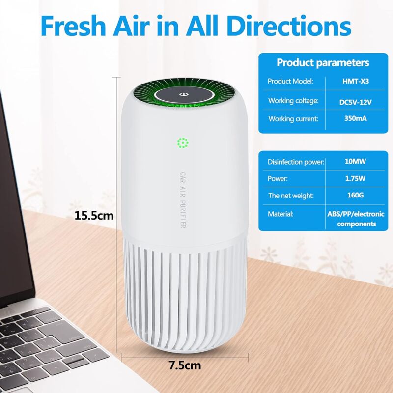 Air Purifier With True Hepa Filter With Uv-C Light, Mini Air Purifier Removes 99.97% Of Smoke Allergens Dust, Air