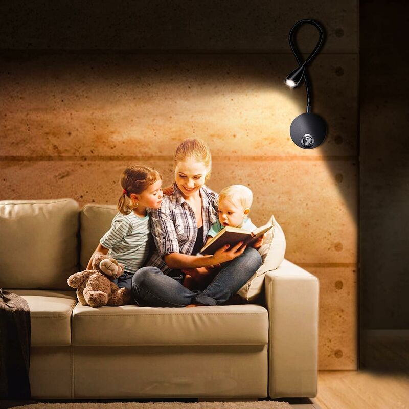 Bedside Wall Lamp 2 Pack Lights Wall Mounted Reading Light LED Gooseneck Light 3W, 6000K Warm White Reading Lamp.