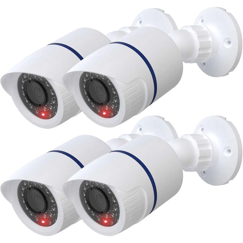 Dummy Dome Camera Simulated Fake Cctv Security Indoor Outdoor With LED Light, Security Alert Warning Sticker, 4 Pack,