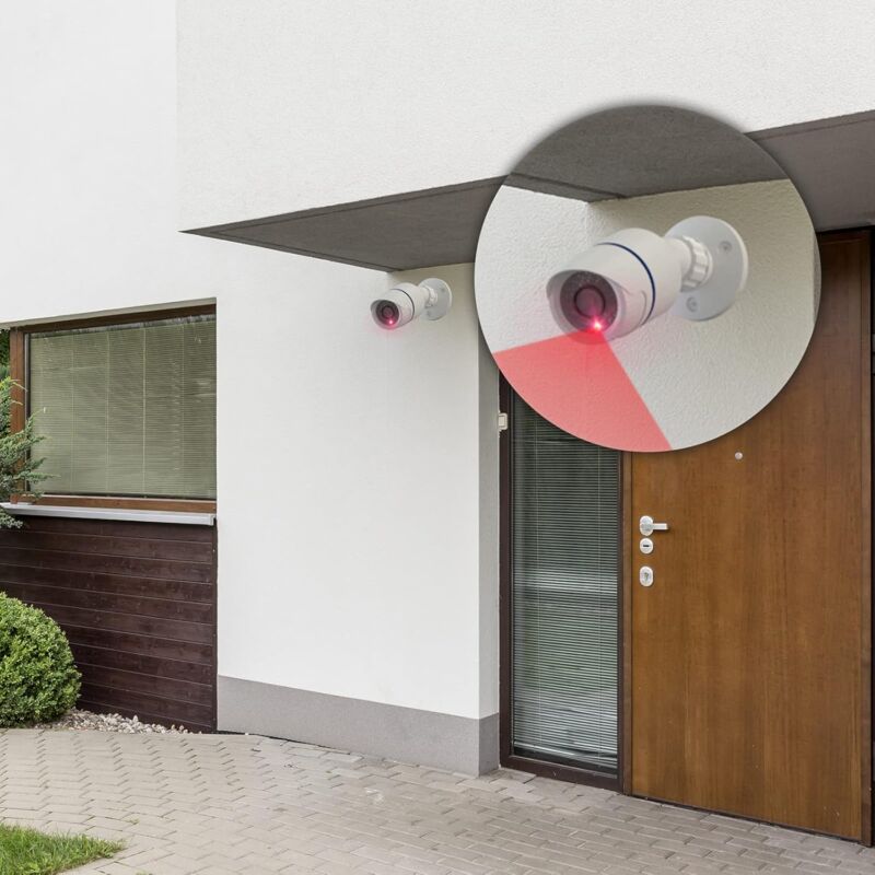 Dummy Dome Camera Simulated Fake Cctv Security Indoor Outdoor With LED Light, Security Alert Warning Sticker, 4 Pack,