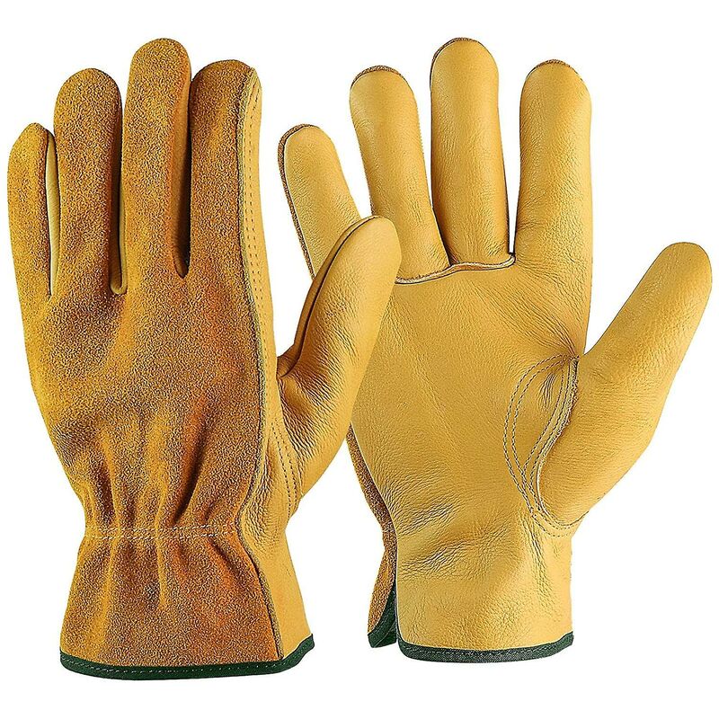 Cowhide Work Gloves, For Drivers, Diy, Gardening, Storage, Farm Work, Multifunctional (L, Yellow)