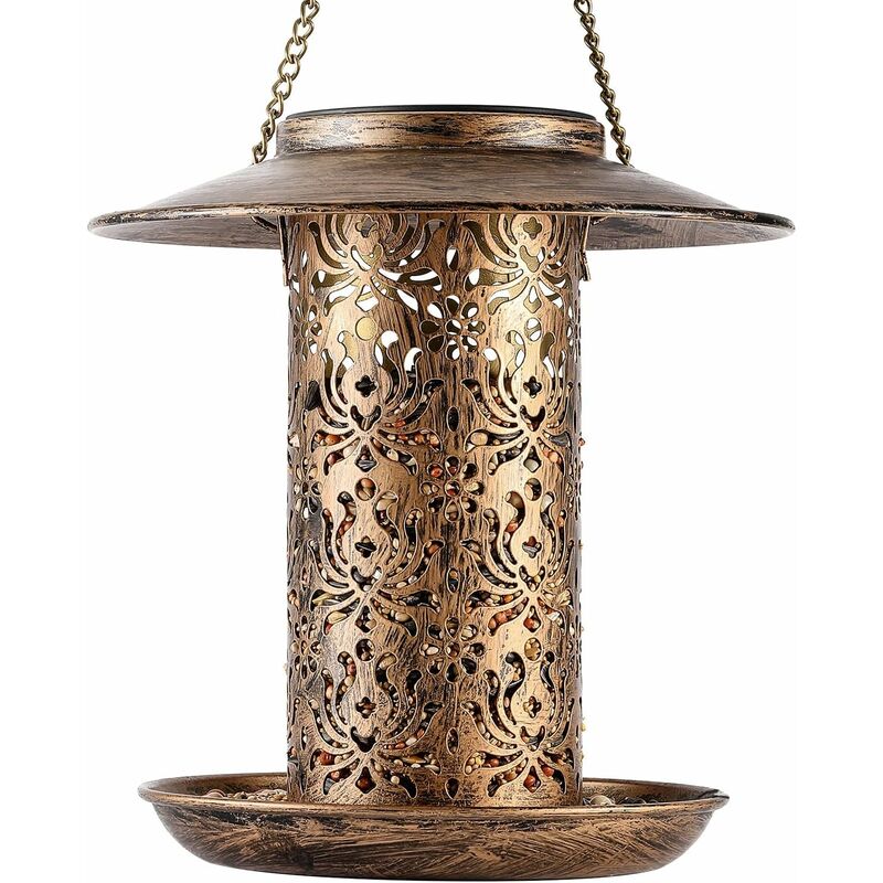 Solar Bird Feeder Metal, Outdoor Bird Feeder Lantern Bird Feeder Waterproof Bird Feeder Wild Bird Food Dispenser