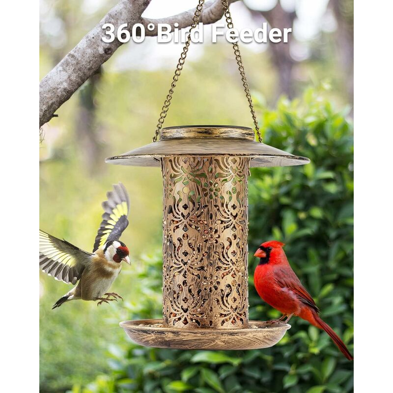 Solar Bird Feeder Metal, Outdoor Bird Feeder Lantern Bird Feeder Waterproof Bird Feeder Wild Bird Food Dispenser