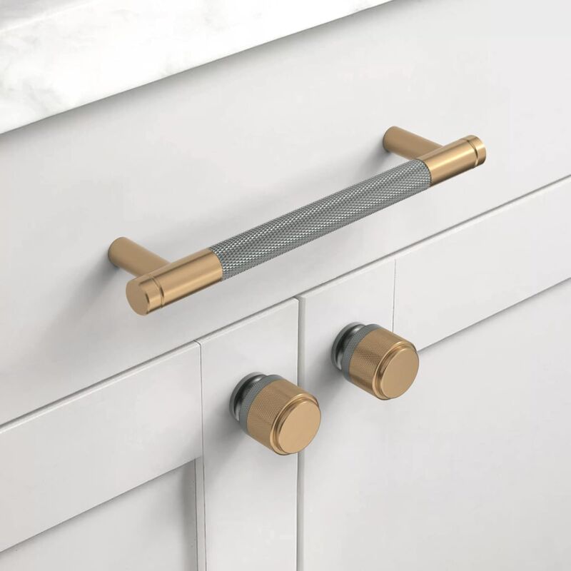 10 Pieces Kitchen Cabinet Handles Gray Gold 128Mm Gold Alloy Furniture Handles With Screws, For Desks, Drawers,