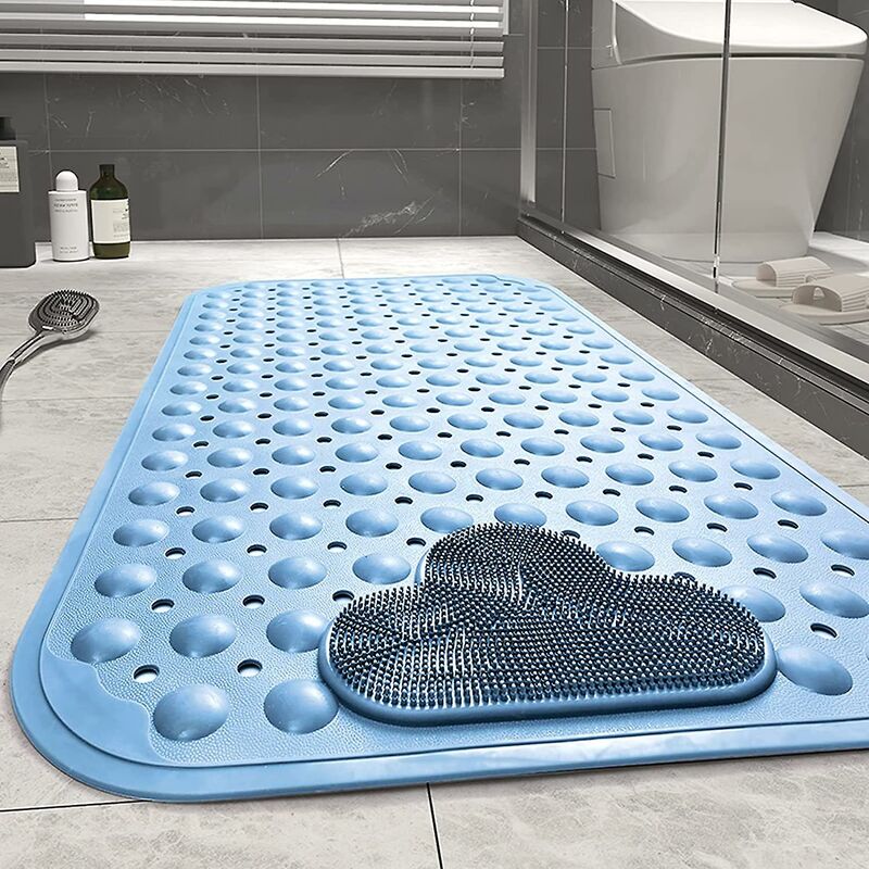 Non-Slip Shower Mat 70 X 40Cm Massage Bath Mat, Bath Mat With Drainage Holes And Suction Cups - Blue