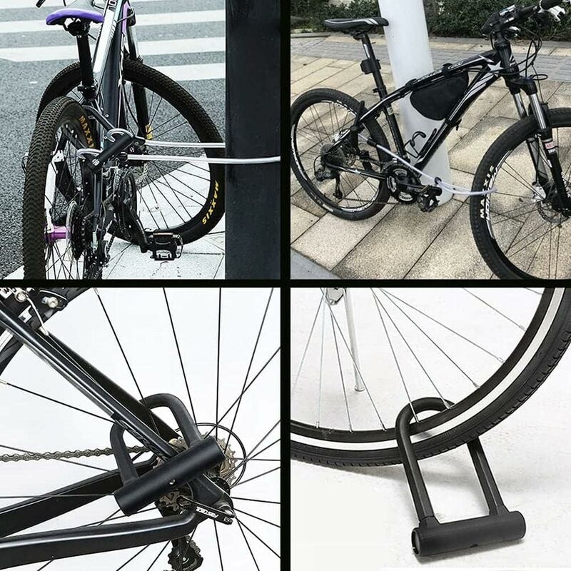 Bicycle U-Lock + Steel Cable Lock With Bracket 2 In 1 Flexible U-Lock Steel Cable