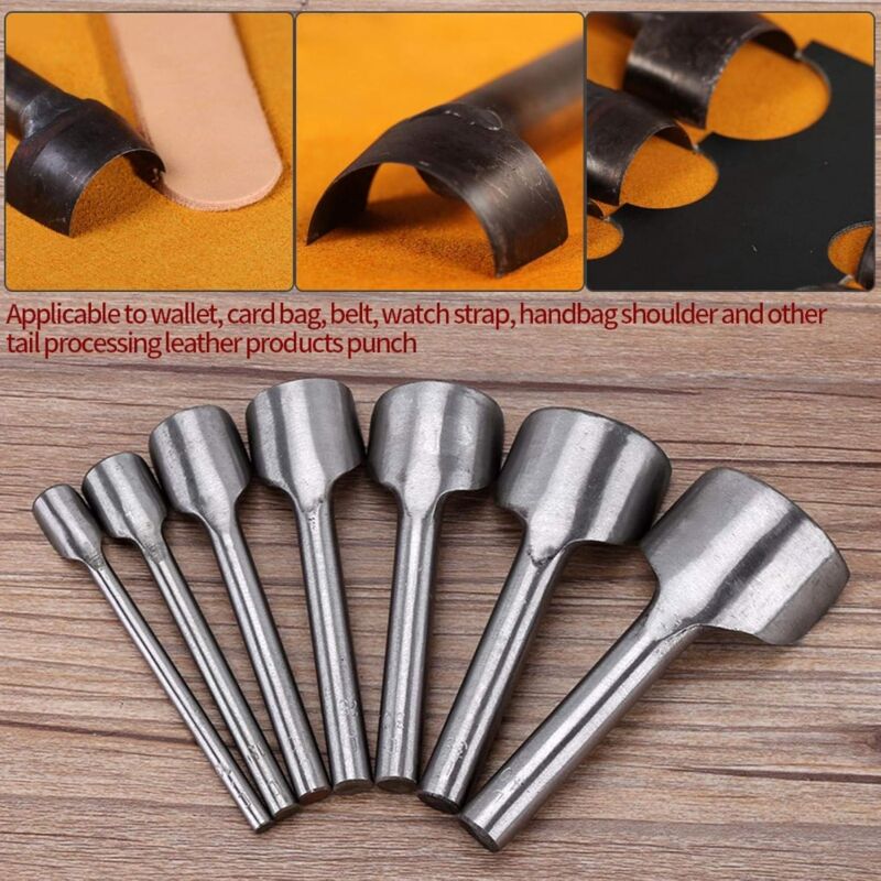 7 pcs Half ROund Diy Leather Craft Tools Arc Shape Belt End Cutter Leather Strap Semicircle Punch Tools (10-40Mm)