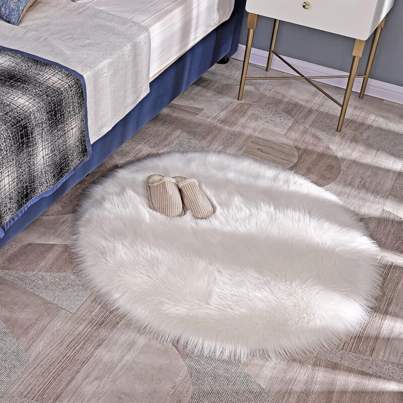 Faux Sheepskin Faux Lambskin Rug Fluffy Soft Longhair Decorative Sofa Chair Cushion Mat (White, 45X45Cm)