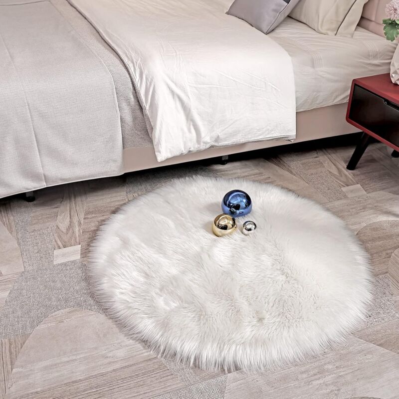 Faux Sheepskin Faux Lambskin Rug Fluffy Soft Longhair Decorative Sofa Chair Cushion Mat (White, 45X45Cm)
