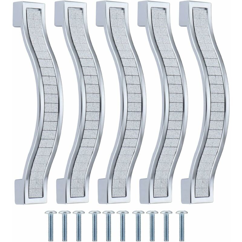 10 pcs Alloy Rhinestone Crystal Drawer Pulls Handles For Dresser Kitchen Cabinet Cupboard, Silver, 96Mm-10 pcs