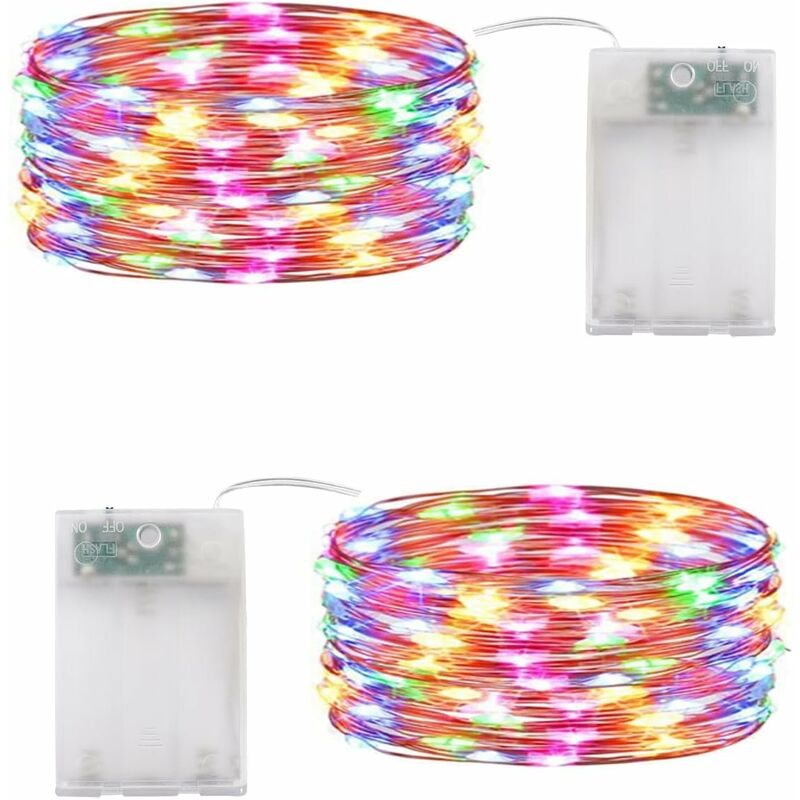 Christmas Fairy Lights LED Multicolor String Lights 2 Pack 10M 100 LEDs Battery Operated String Lights For Bedroom