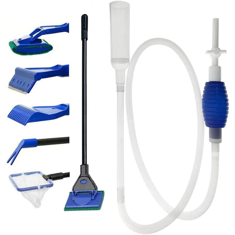 Aquarium Cleaning Kit - 5 In 1 Algae Scraper And Aquarium Gravel Cleaner - Hand Siphon Pump To Drain And Replace Your