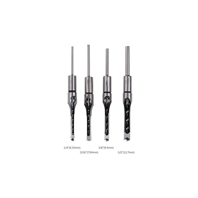 4 pcs Chisel Set Square Hole Drill Bits, Steel Hollow Chisel Woodworking Tools Set (1/4-1/2-5/16-3/8 Inch)